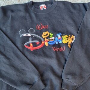 90s Vintage Disney Mickey Walt Disney World Black Crewneck Sweatshirt XL XXL